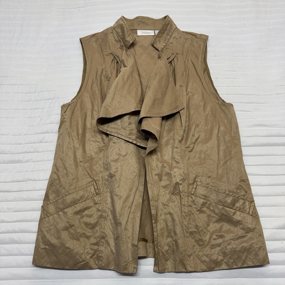 Chico's Women's Open Front Tan Vest Size 1